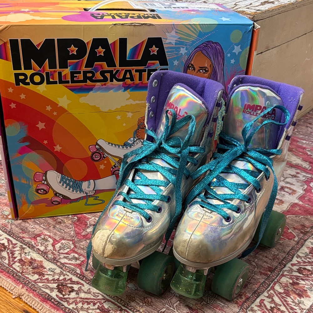 Impala Holographic Roller Skates with Teal Laces